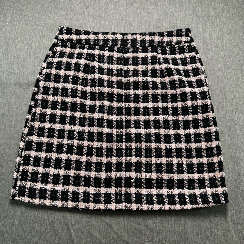 Tweed Plaid Skirt Maison d'Amelie Paris Women’s Size  6 Black Pink w/Pockets